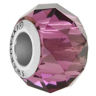 Шарм стальний для браслету з Аметистом Swarovski (5948-AM), Аметист, Swarovski