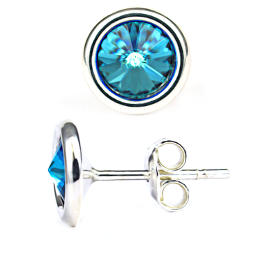 Silver stud earrings. Bermuda Tanzanite Swarovski. Article 61618-BB, Bermuda Blue, Swarovski