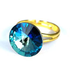 Gold-plated ring. Bermuda Tanzanite Swarovski. Article 51617-BB, Bermuda Blue, Swarovski, Adjustable
