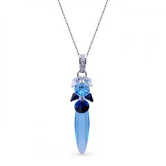 925 Sterling Silver Pendant with Chain with Aquamarine Crystals of Swarovski (NP6470AQ), Aquamarine, Sapphire, Crystal