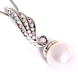 Кулон з цепочкой. White Pearl. Артикул DGN-32651, Жемчуг, Swarovski