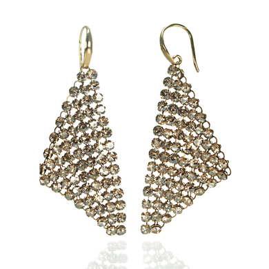 925 Sterling Silver Earrings with Golden Shadow of Swarovski (KWMESH9GS), Golden Shadow, Swarovski