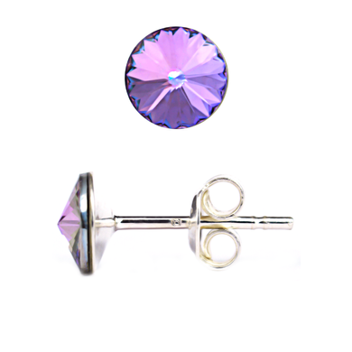 Silver stud earrings. Light Swarovski Amethyst. Article 61615-VL, Vitrail Medium, Swarovski