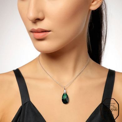 Кулон з ланцюжком з срібла 925 проби з Смарагдом Swarovski (64617-EM), Смарагд, Swarovski