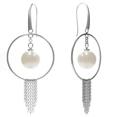 Silver earrings. Swarovski pearls. Article 21966-W, Pearl