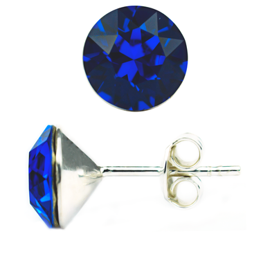 Silver stud earrings. Royal Swarovski Sapphire. Article 61624-MAB, Sapphire, Swarovski