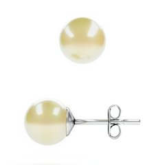 Silver stud earrings. Golden Swarovski Pearls. Article 61264-GP, Pearl, Swarovski